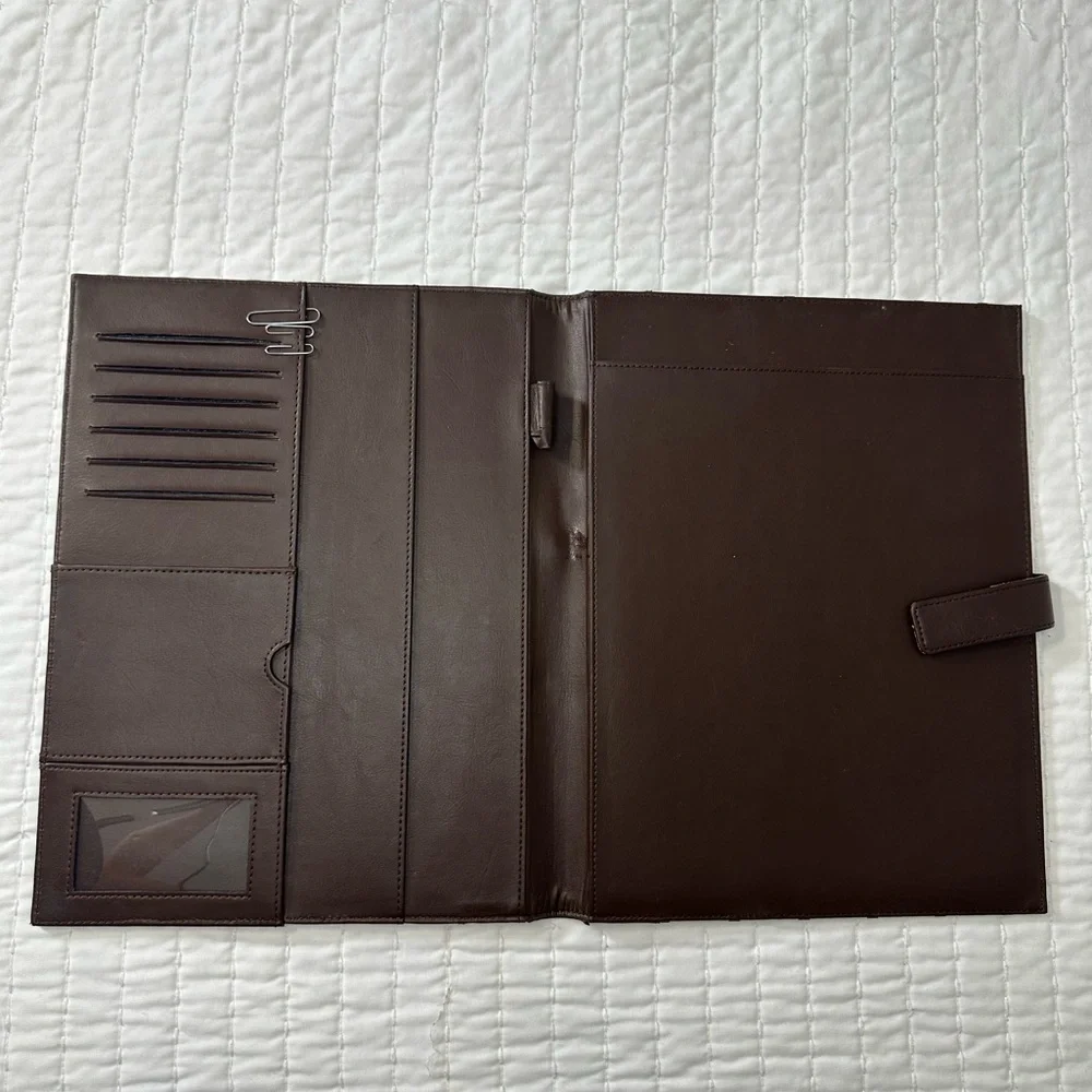 Modern Cross Pattern Leather Padfolio with Brown And Blue Trim